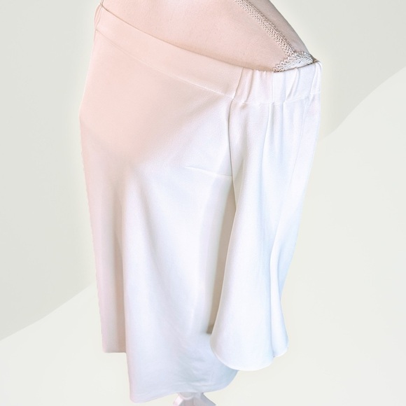 NWT Tibi ‘Structured Crepe Off-The-Shoulder Tie-Detail Dress’ in “Ivory” Size 4 - Picture 13 of 16